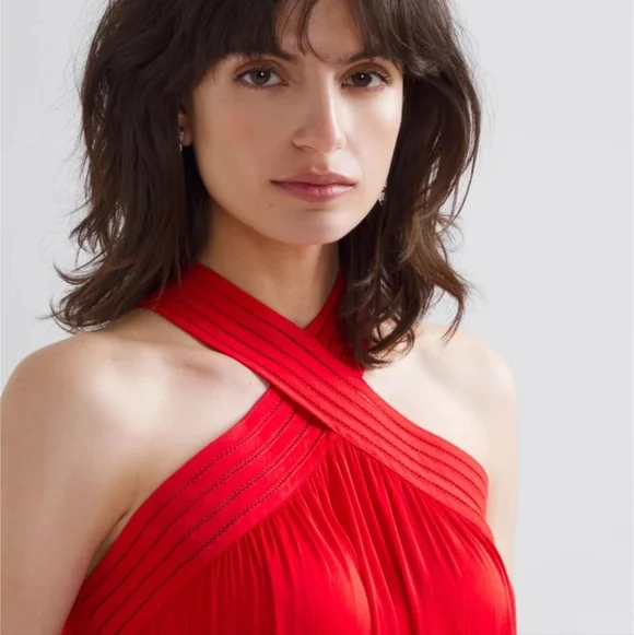 White House Black Market Red Dinner or Cocktail Dress Cross Halter Mini Dress - Picture 2 of 7